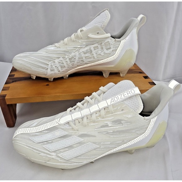 Adidas ADIZERO Football Cleats Mens Size 9.5 Triple White Iridescent Brand New - Picture 3 of 11